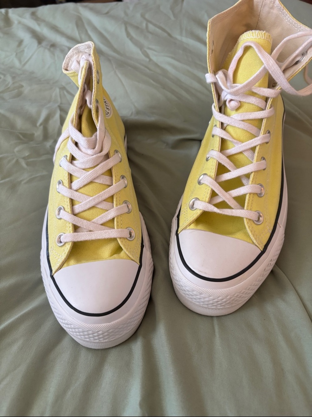 Yellow High-Top Canvas Sneakers  for Women - Casual Lace-Up platform